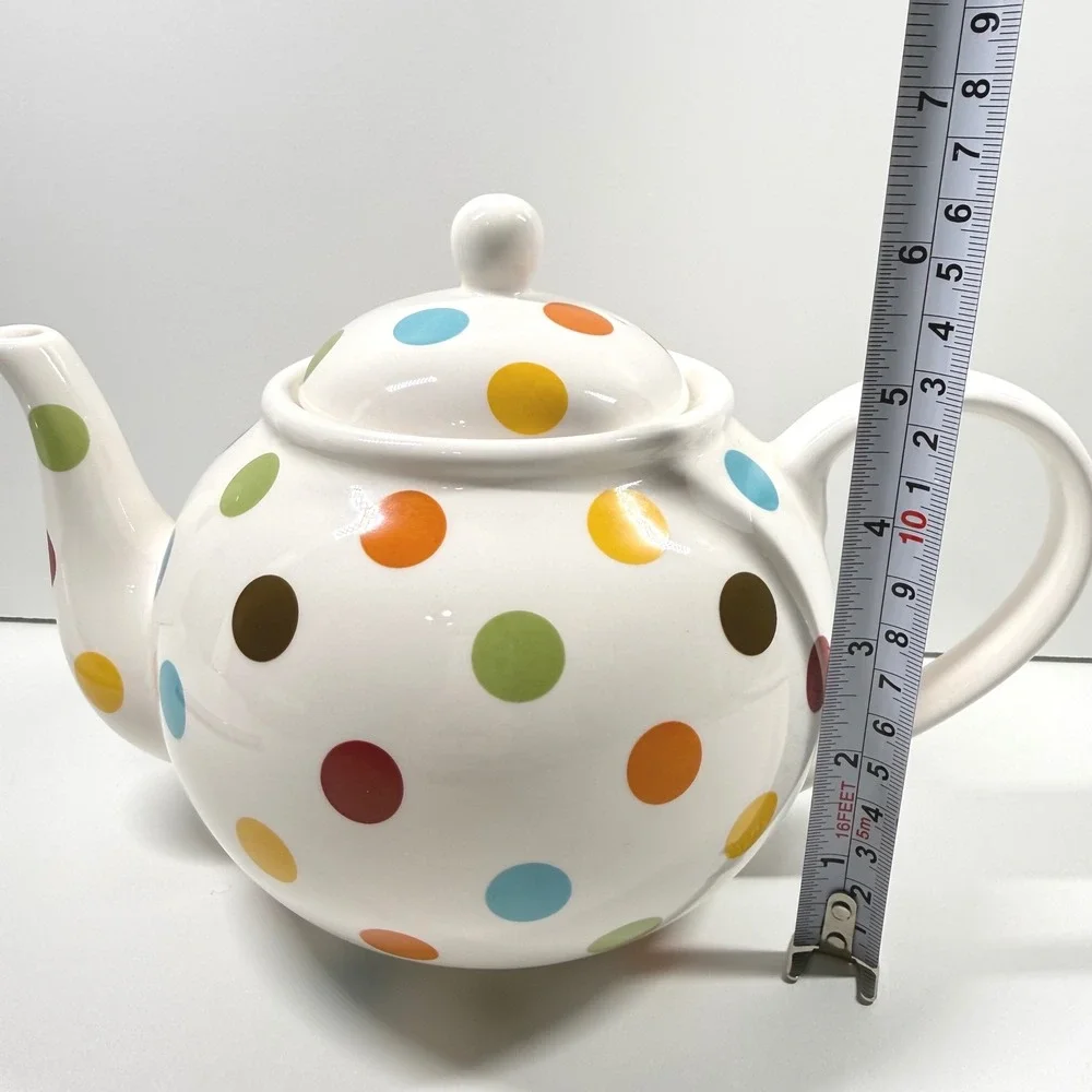 PIER 1 Imports Confetti Teapot Ironstone Multicolor Polka Dot White Glossy 6.5